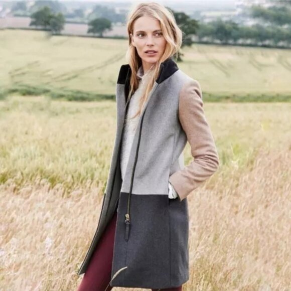 J. Crew Colorblock Funnel Neck Coat Wool Jacket Size 4 - Picture 1 of 8